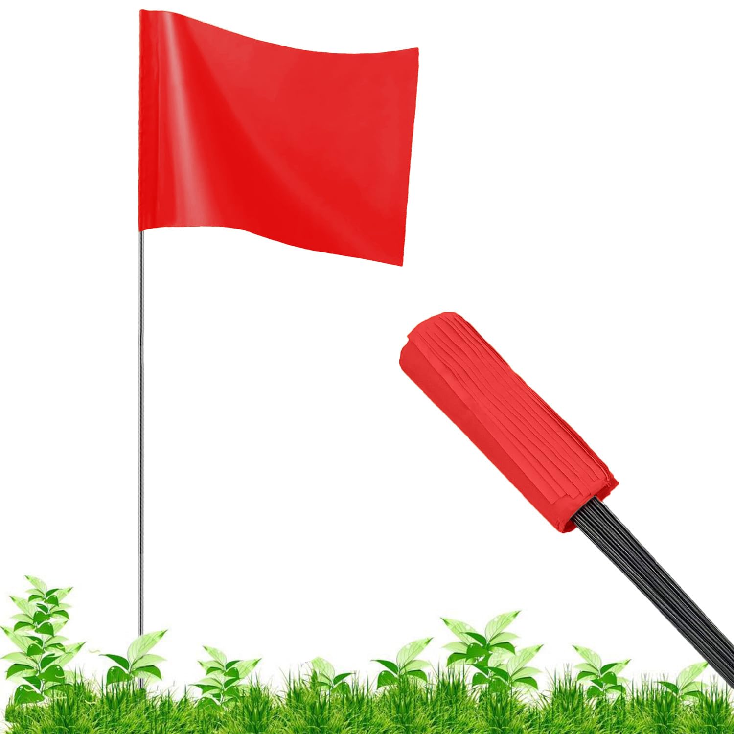JIZHGRAD red marking flags provide high visibility for yard boundaries.
