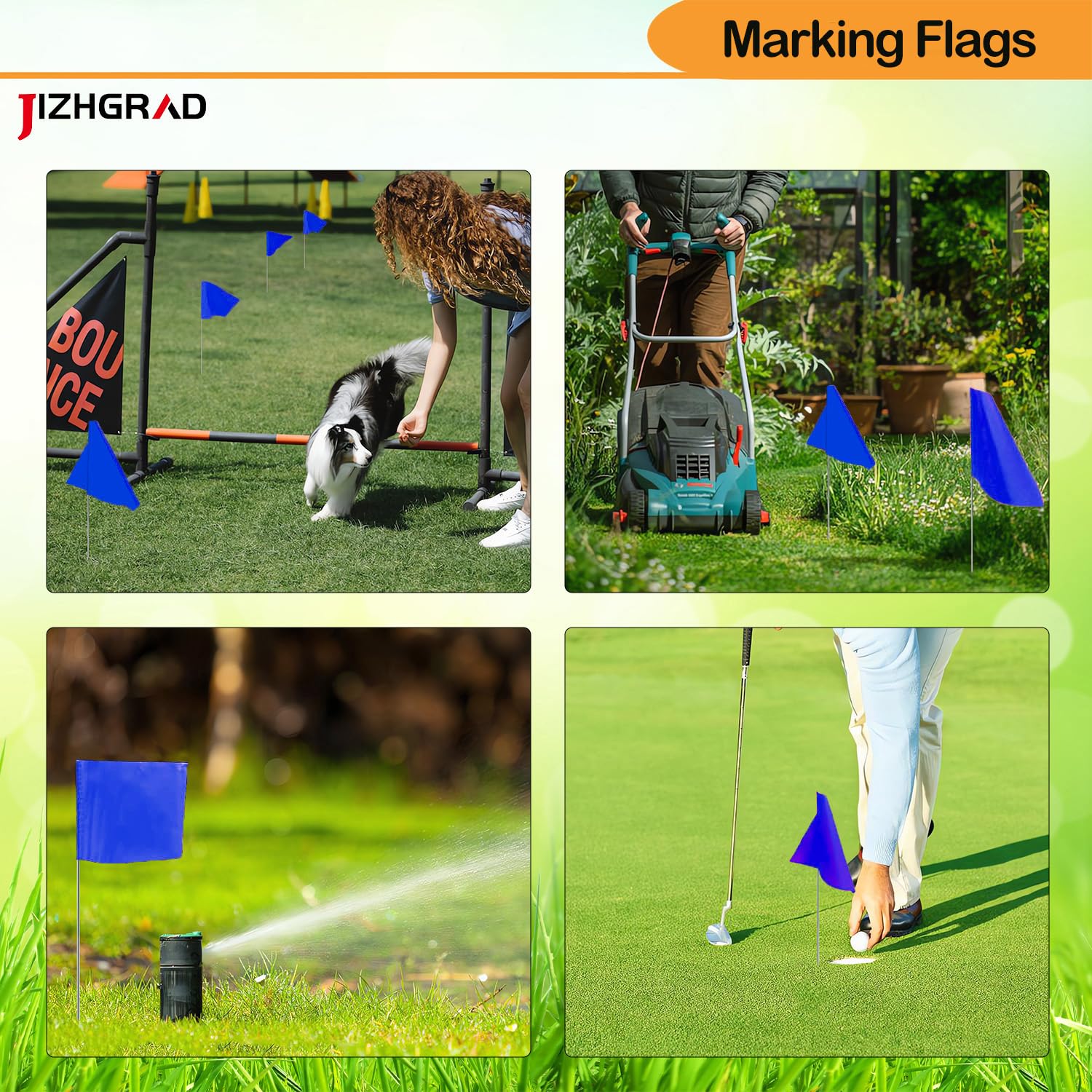 JIZHGRAD blue marker flags support garden and construction site marking