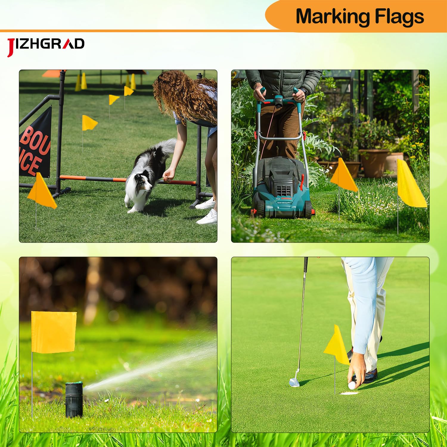 JIZHGRAD dog-training yard boundary flags help train pets safely in outdoor spaces.