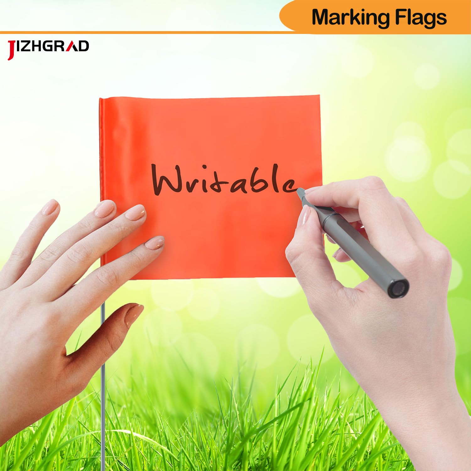 JIZHGRAD orange flag markers for construction sites with weather resistance
