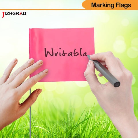 JIZHGRAD flag marking sprinkler locations to prevent damage.