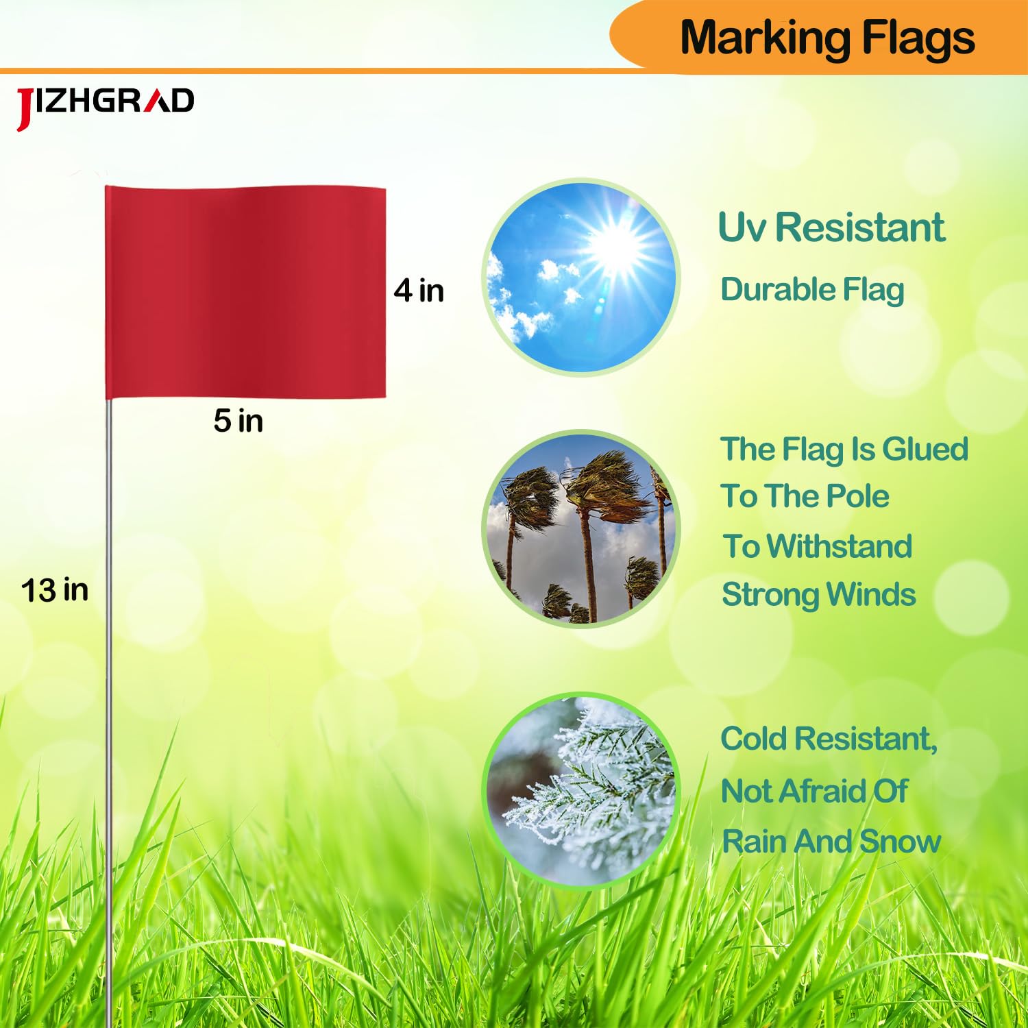 JIZHGRAD red marker flag 13x4x5 used outdoors for clear signaling.