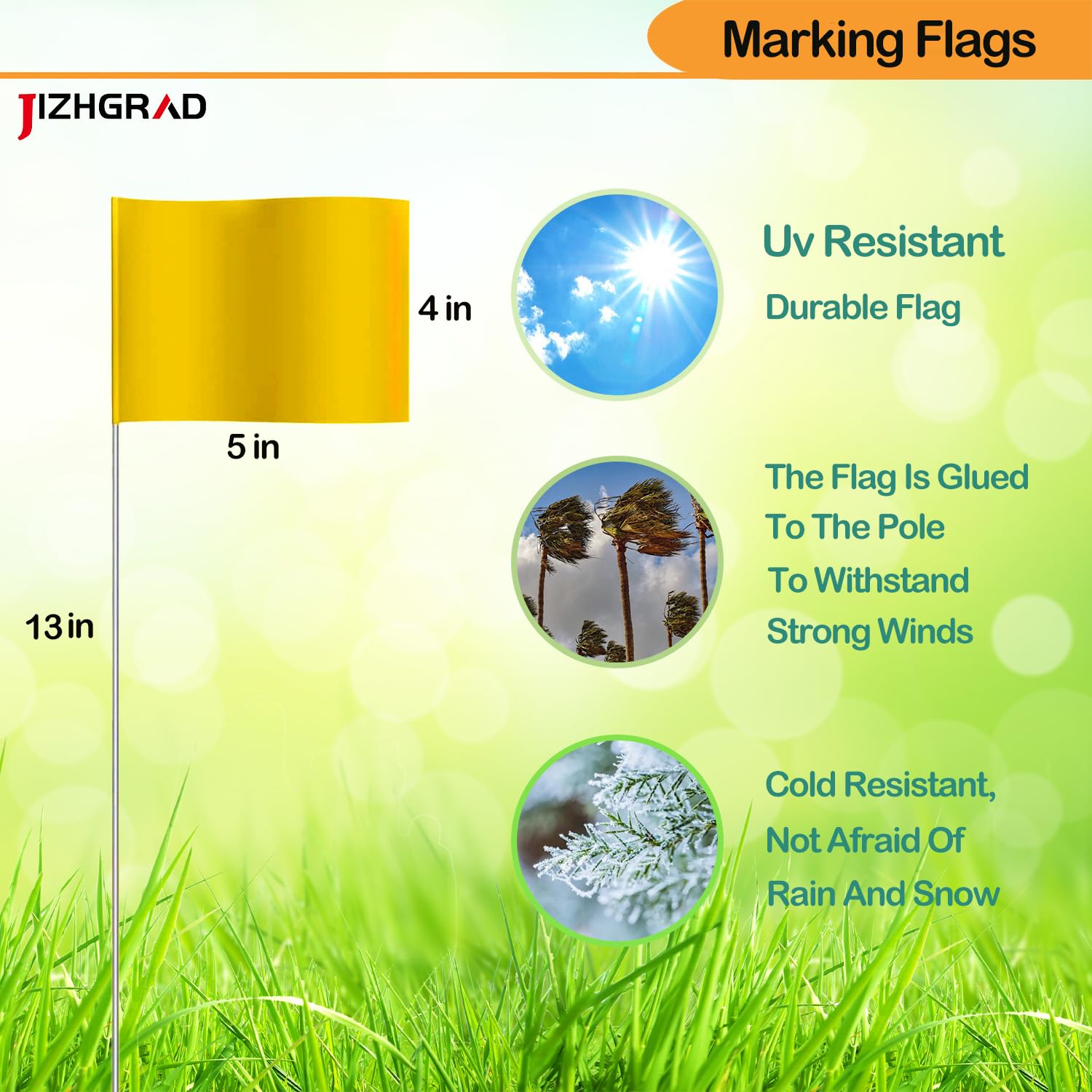JIZHGRAD steel-pole marker flags show sturdy construction for outdoor marking.