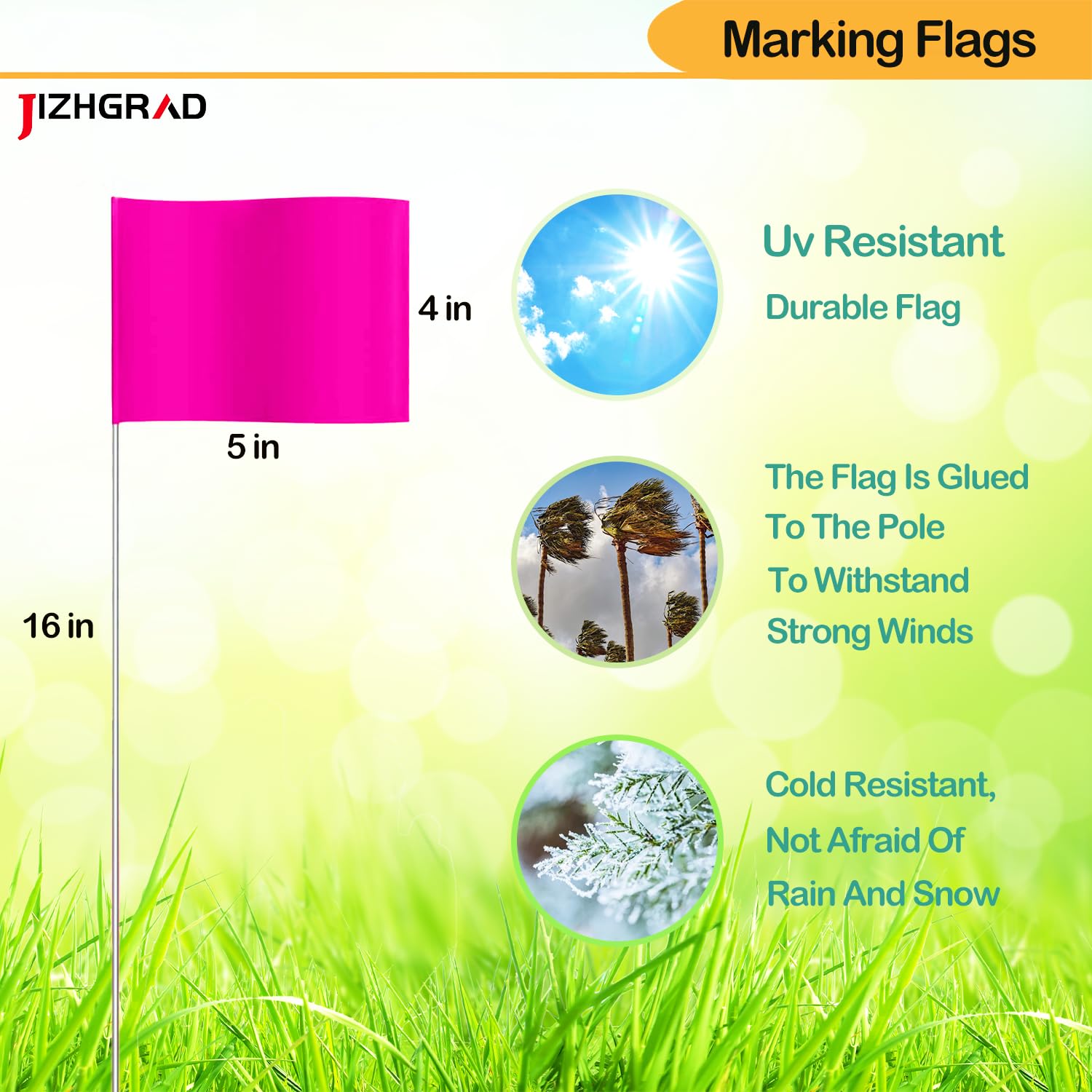 JIZHGRAD markers with sturdy steel poles resist bending in outdoor use