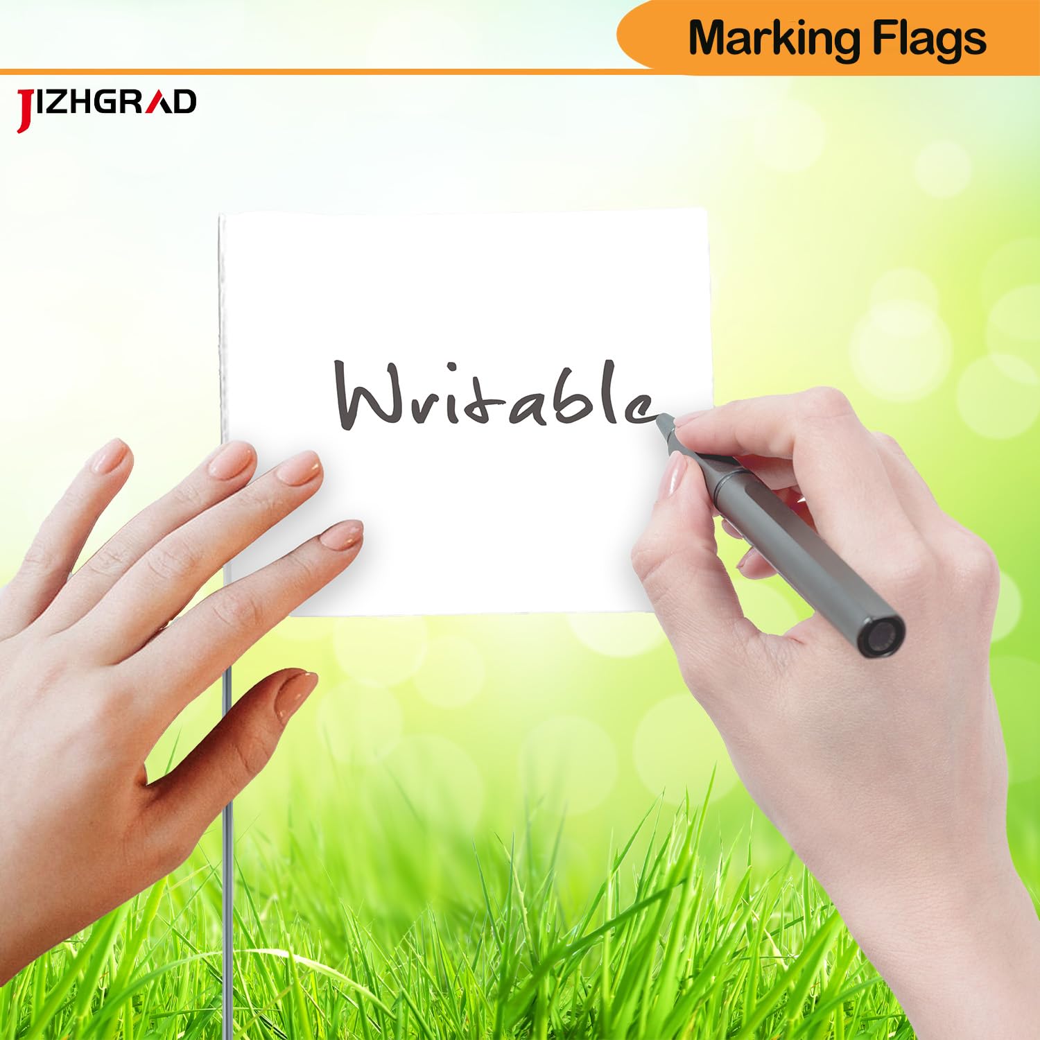 JIZHGRAD writing-friendly lawn flag: write-on surface for quick notations.