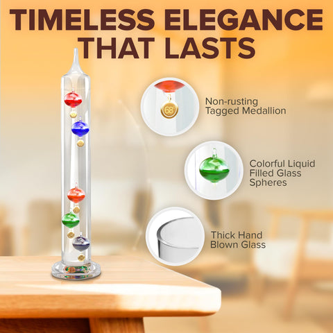 Close view of blown glass cylinder in JJ Care Galileo thermometer