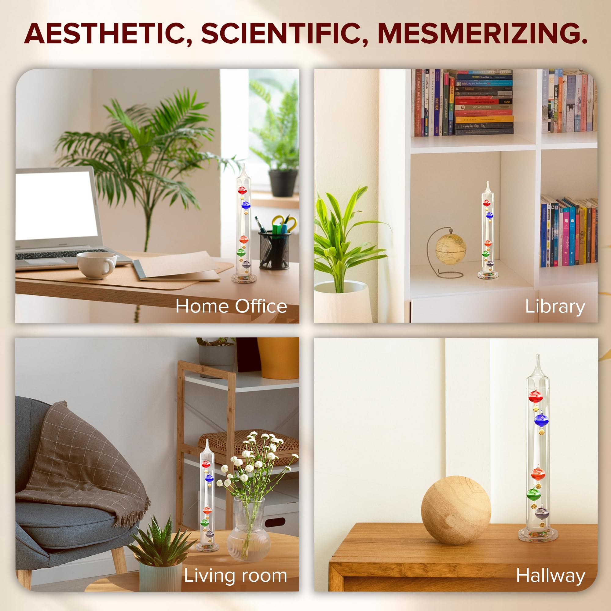 JJ Care Galileo thermometer with colorful bulbs reading room temperature