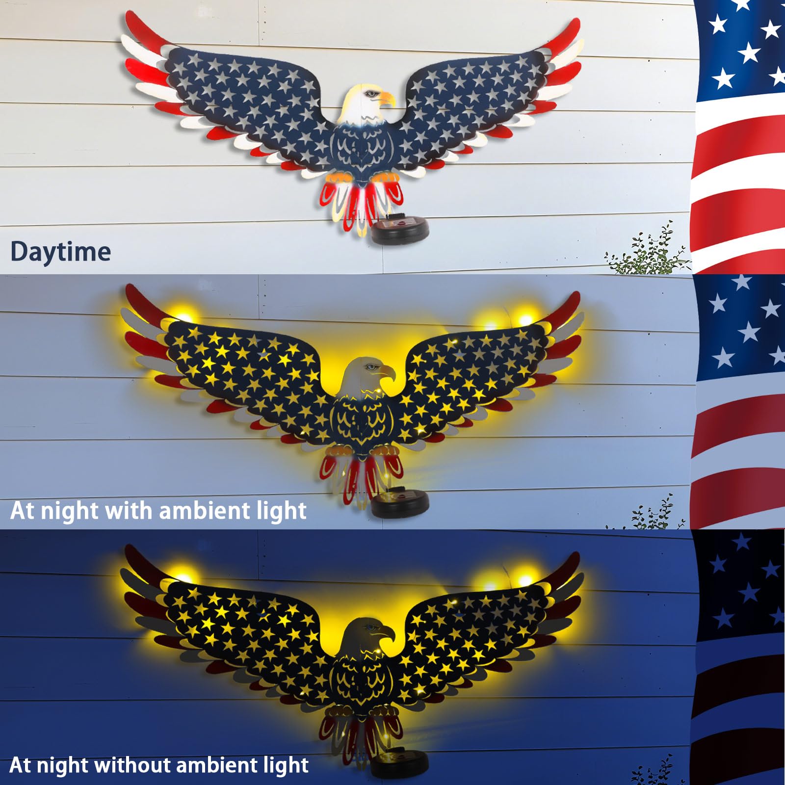 American flag eagle illuminated by JJALIGHTS enhances year-round Americana charm