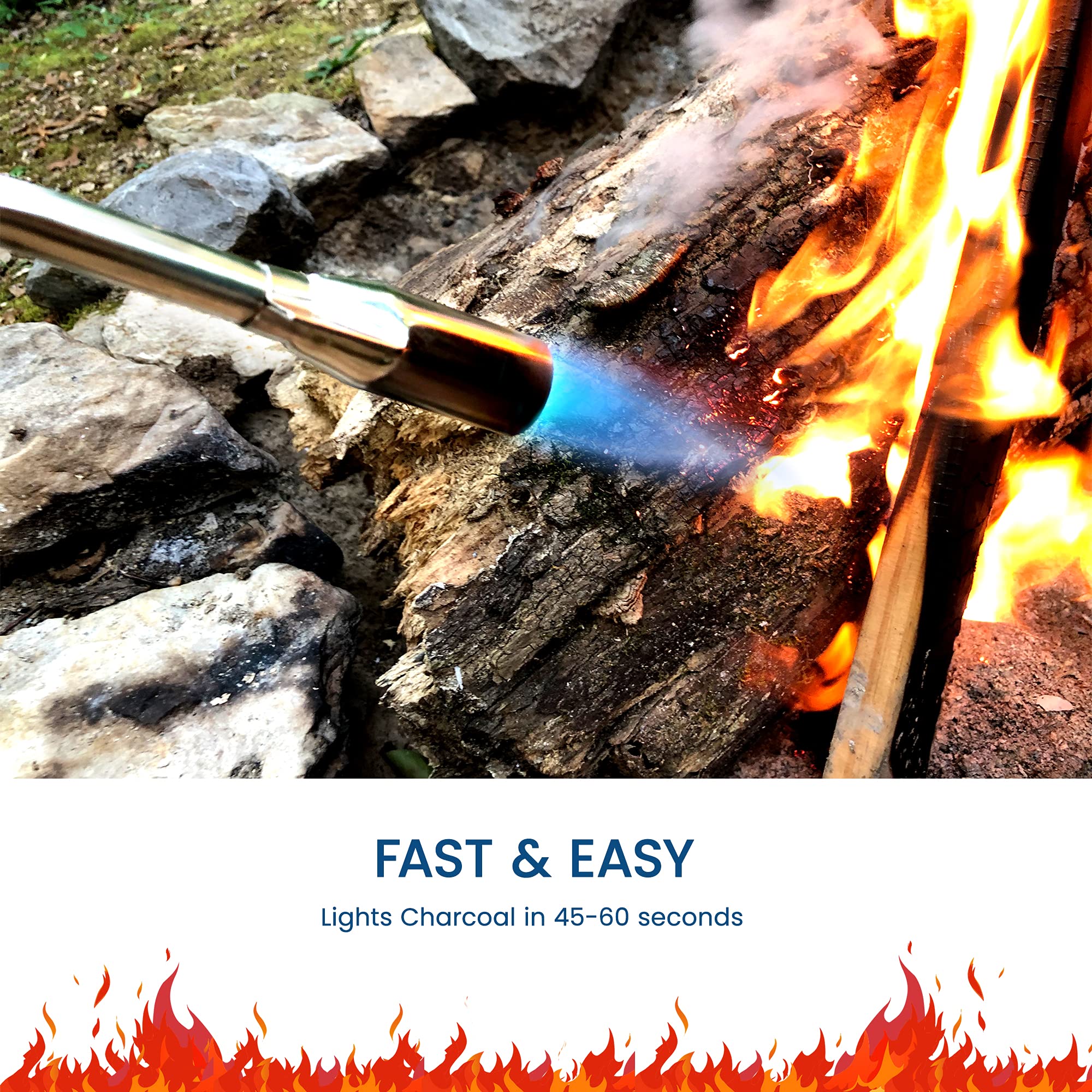 JJGeorge cord-free design shows the torch ready for outdoors without outlets.