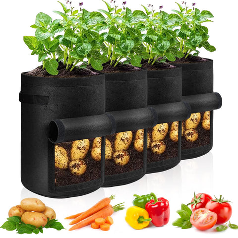 JJGoo black grow bags blend with garden aesthetics and practicality.