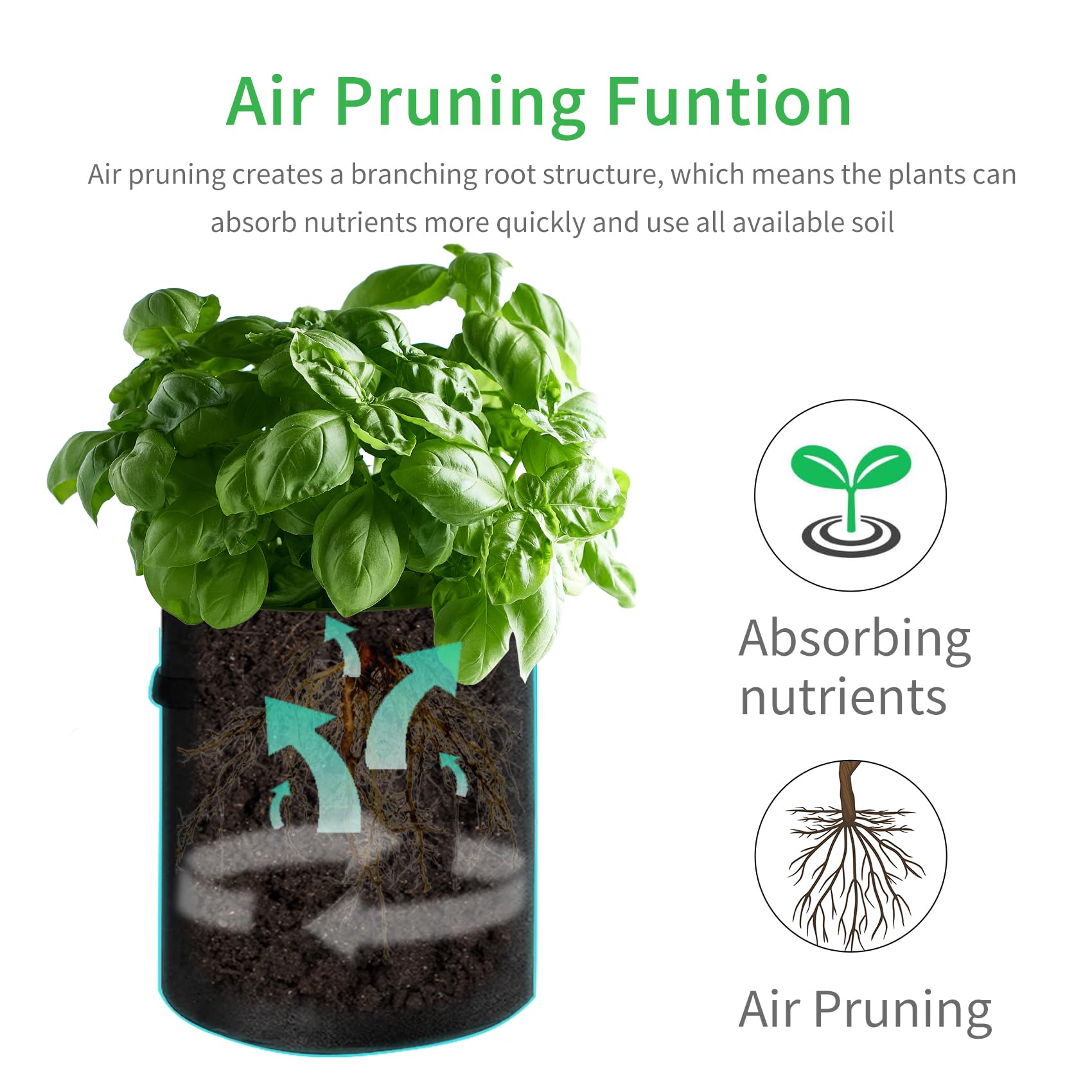 JJGoo non-woven fabric grow bag showing breathable, durable material.