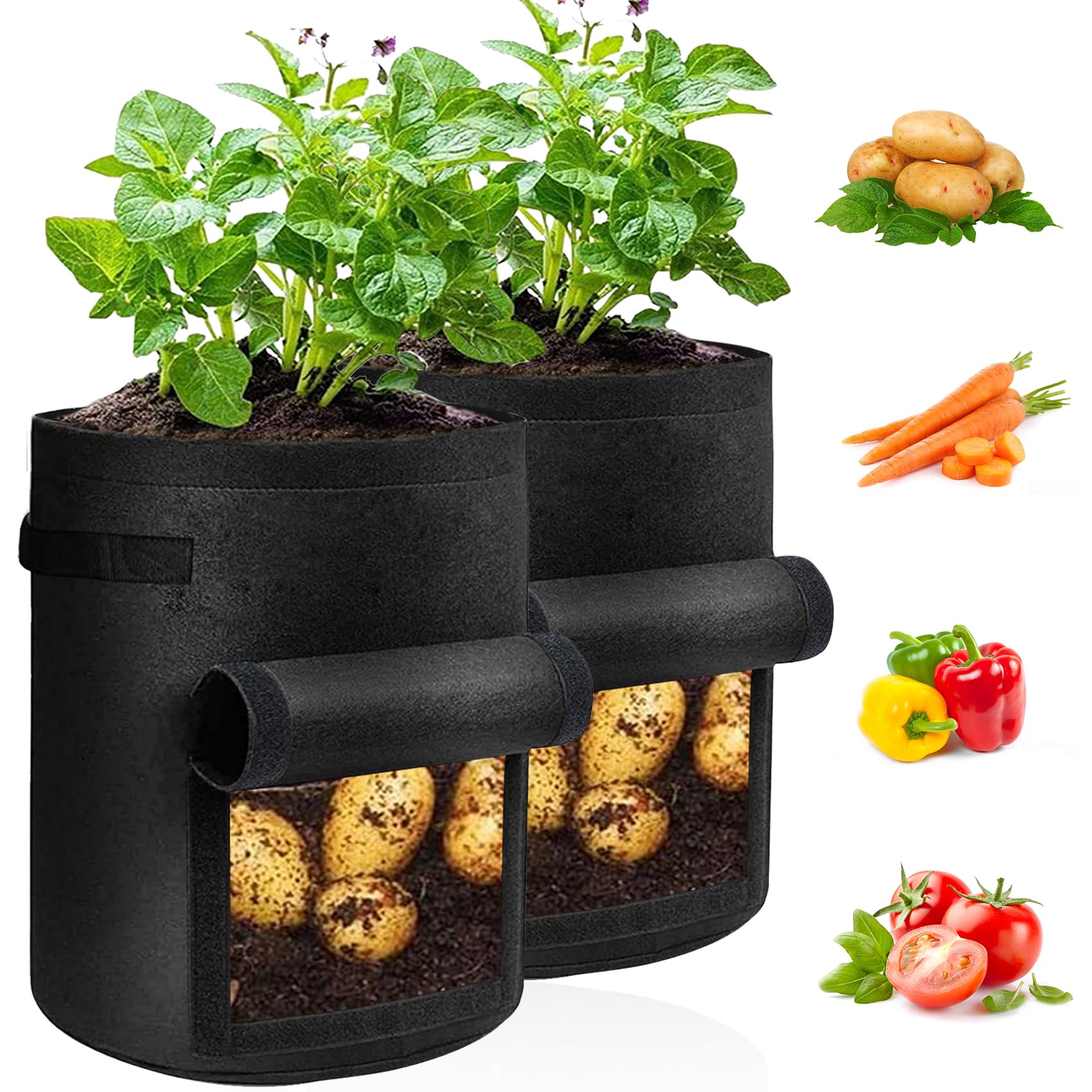 JJGoo 10-gallon potato grow bag with harvest window for easy picking.