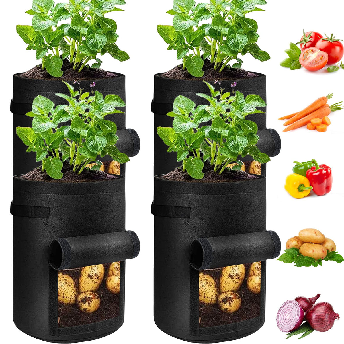 JJGoo potato grow bags 10 gal with flap for easy harvest and stable growth.