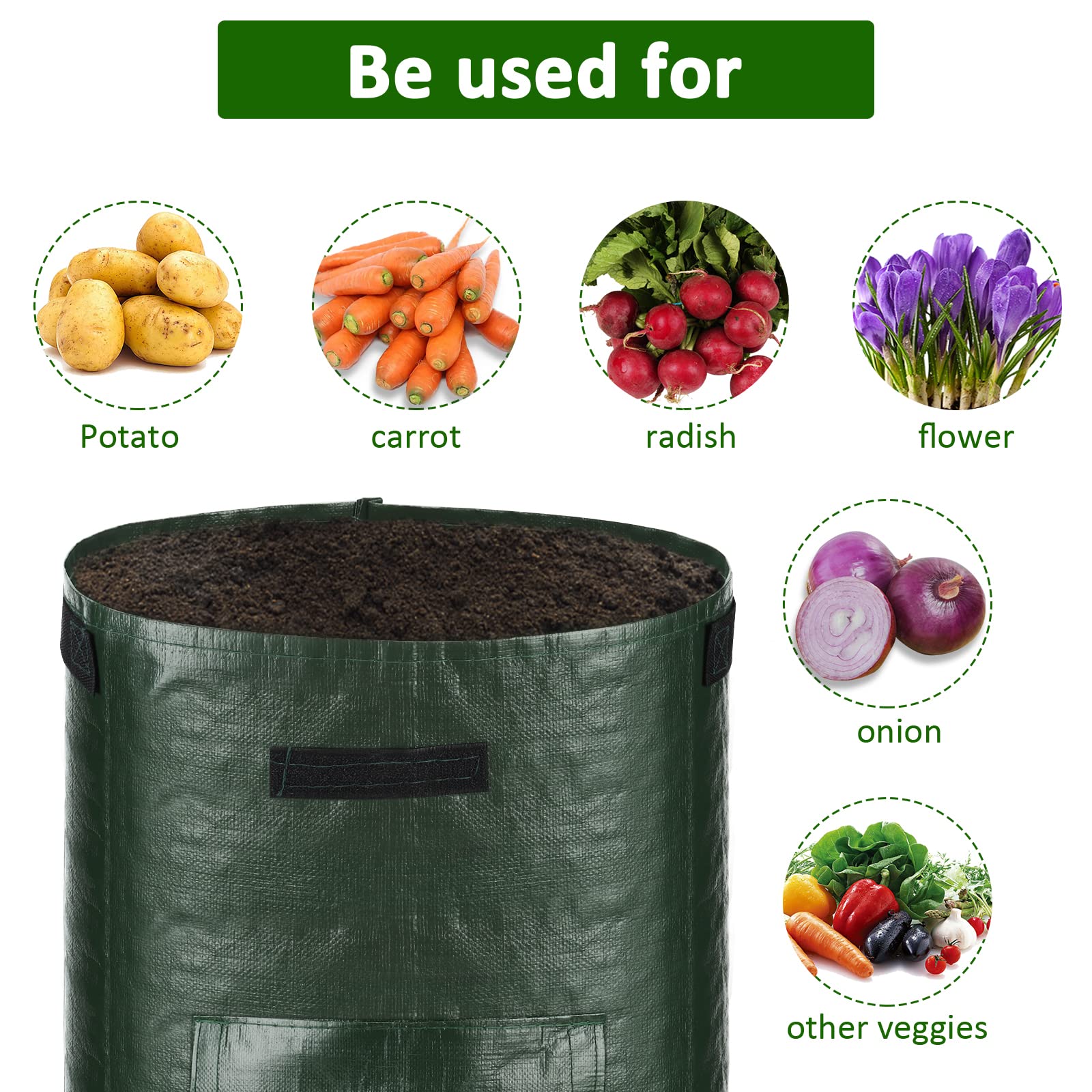 JJGoo grow bags with strong handles for easy moving.