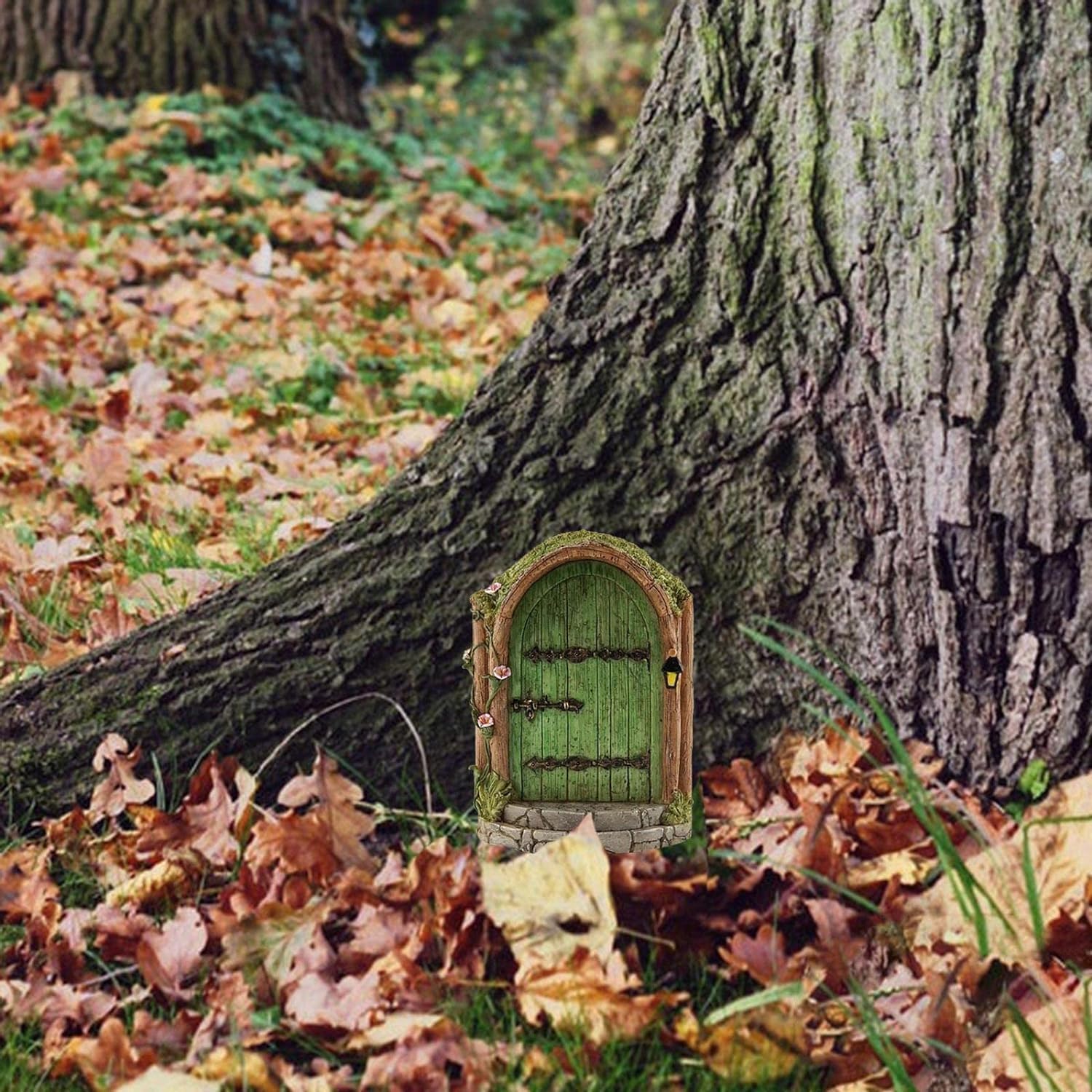 JJLFresheners Green Fairy Door—colorful wooden detail enhances garden charm.