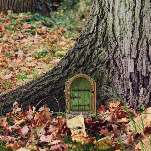 JJLFresheners Green Fairy Door—colorful wooden detail enhances garden charm.