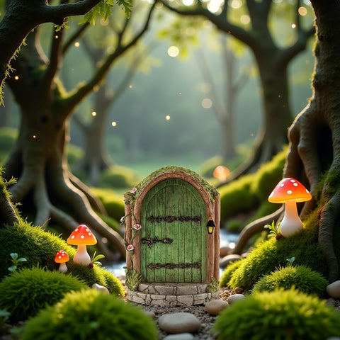 JJLFresheners Green Fairy Door as garden ornament for fairy garden lovers.