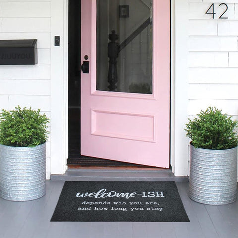 JJUUYOU door mat with non-slip backing keeps placement secure on wet surfaces
