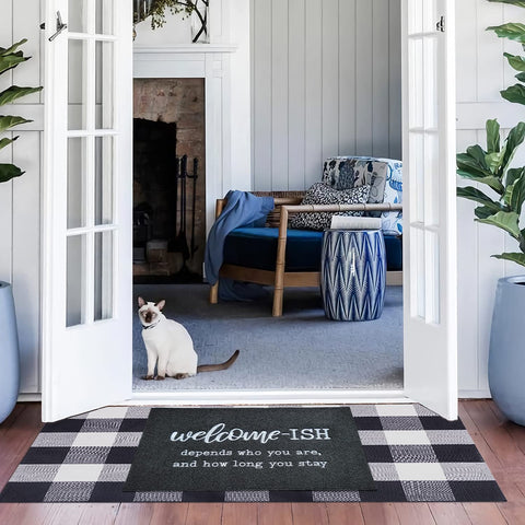 JJUUYOU embroidery-pattern front door mat adds stylish entry decor