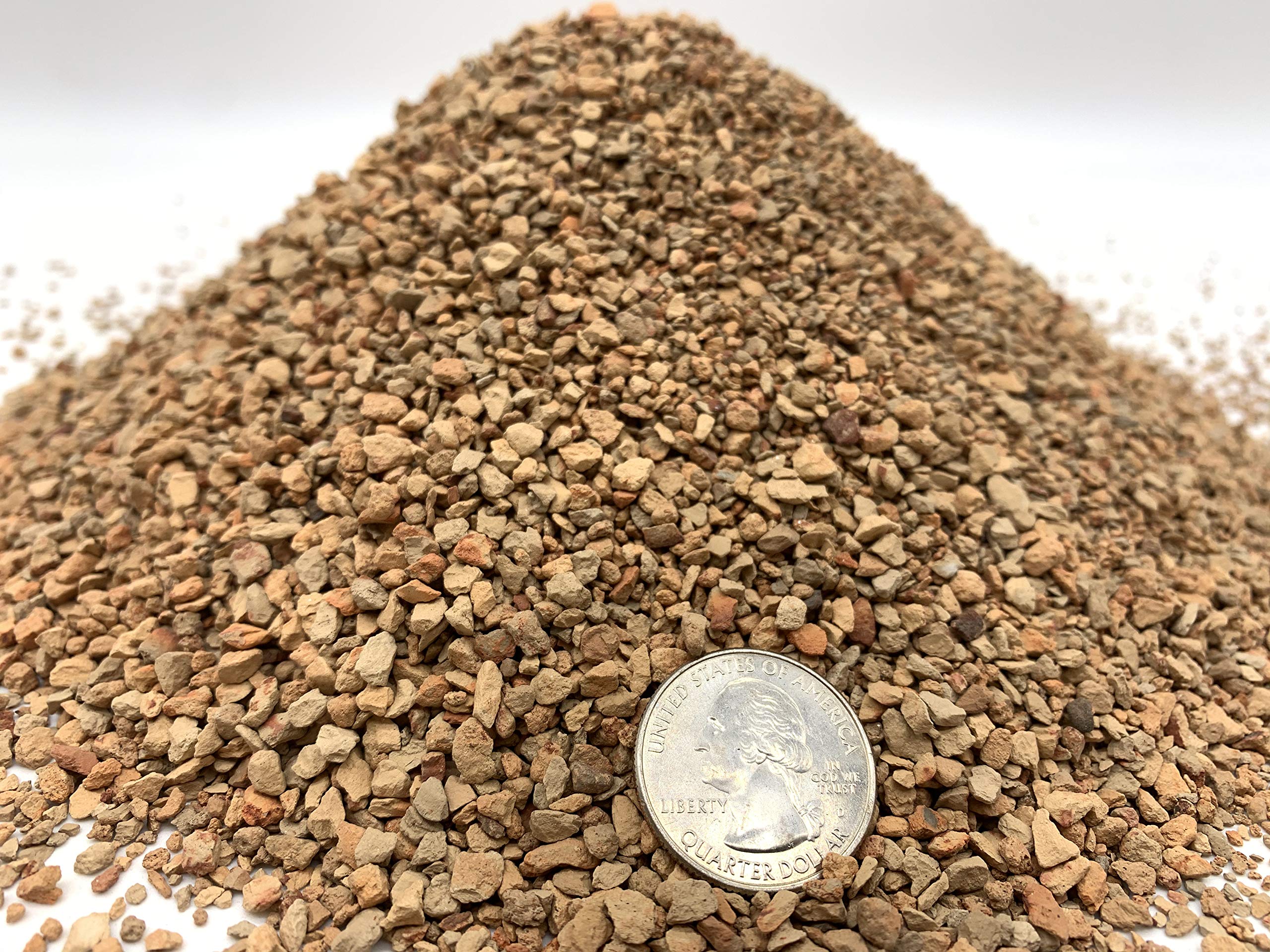JK Global Imports calcined clay texture close-up highlighting rough grains for air pockets.