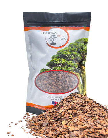 JK Global Imports Pine Bark Nugget Fines in a bonsai pot for root stability and aeration