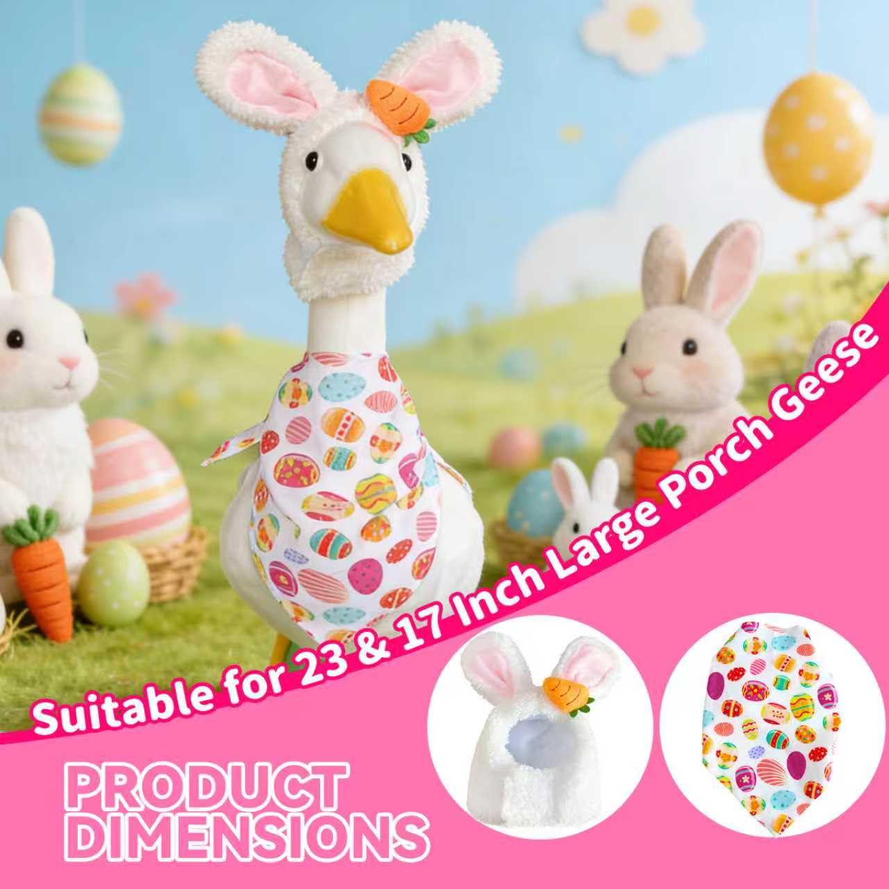 jkahh Easter Bunny Porch Goose Outfit in plush fabric withstands spring weather