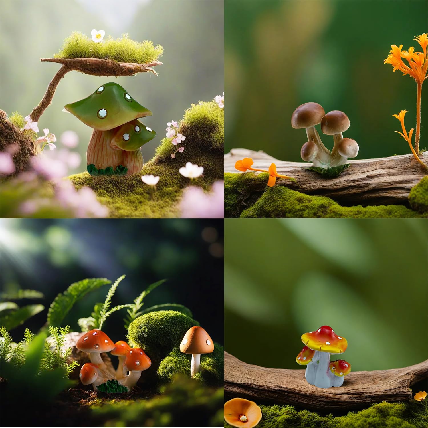 JKanruh resin mushroom set enhances moss landscapes with realistic details
