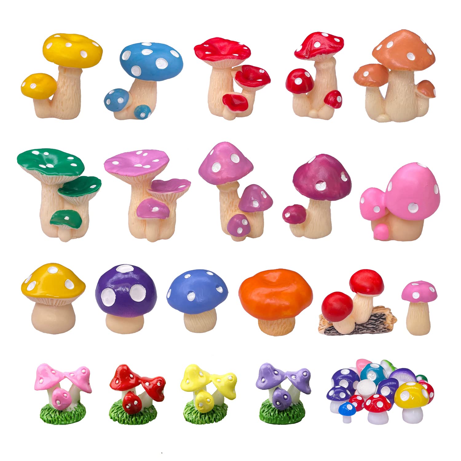 JKanruh miniature resin mushrooms for fairy gardens with bright colors