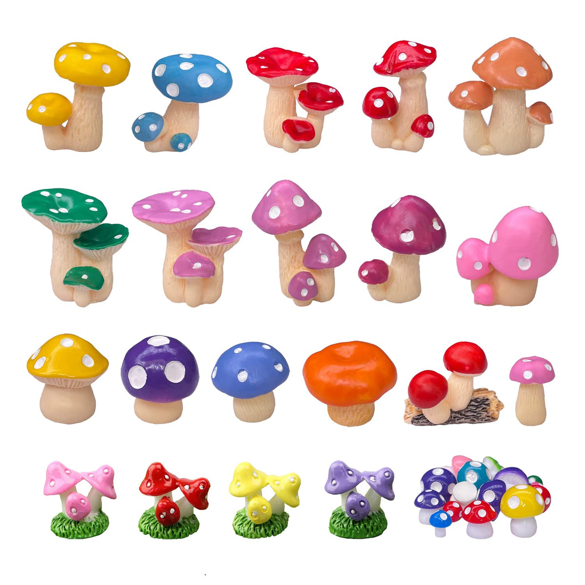 JKanruh miniature resin mushrooms for fairy gardens with bright colors