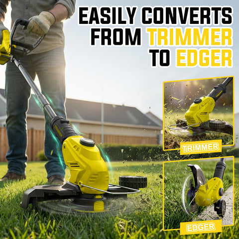 JKLARI cordless weed wacker in edger mode shows clean edge along borders