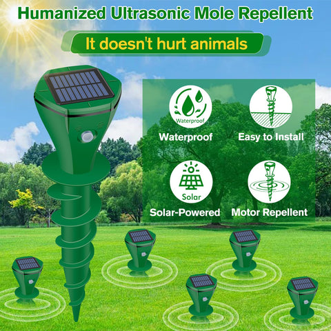 JNKNT ultrasonic device for outdoor use deters moles and gophers with humane signals.