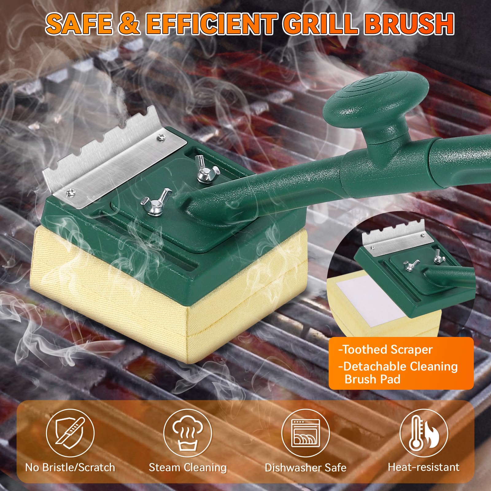 Jkoeier 22-inch ergonomic grill brush for extended reach and comfort.