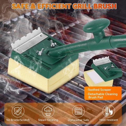 Jkoeier 22-inch ergonomic grill brush for extended reach and comfort.