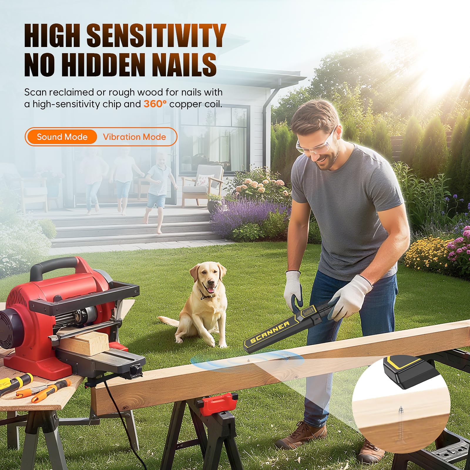JKUSS metal detector wand with multi-mode alert options for different environments.