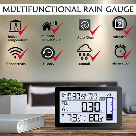 JMBay Rain Gauge Indoor Display shows clear readings for easy monitoring.