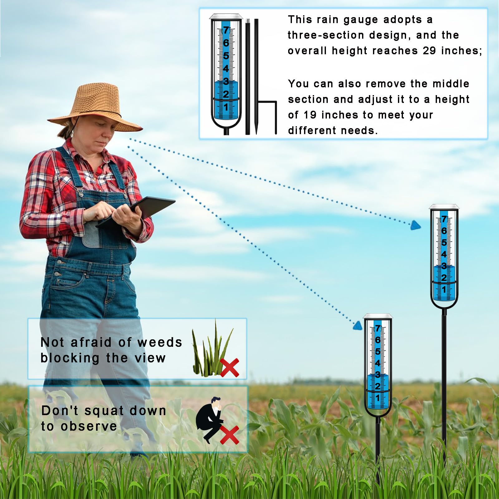 JMBay rain gauge outdoor blue water with reflective strips improves readability.