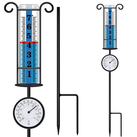 JMBay rain gauge with thermometer for outdoor weather readings