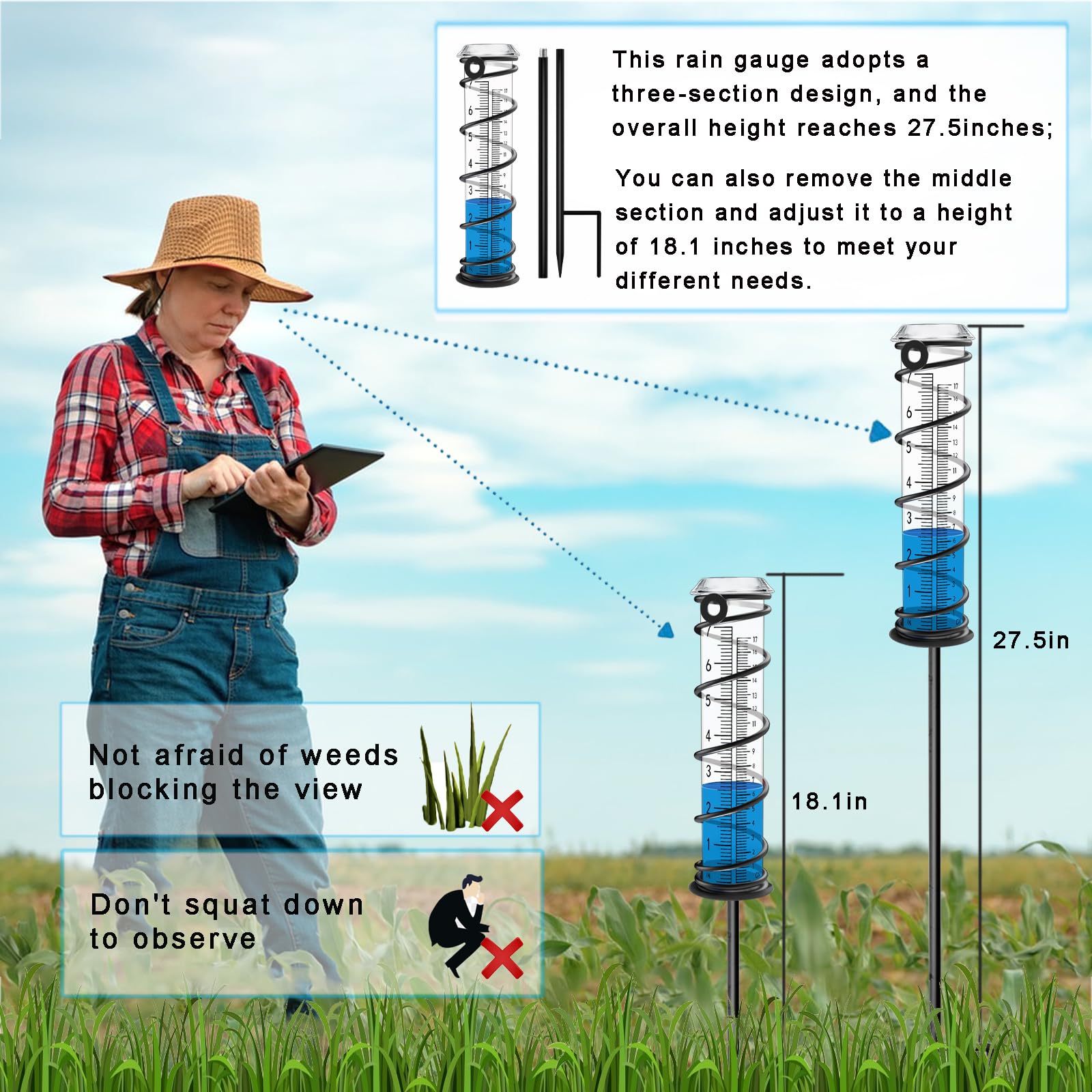 JMBay rain gauge with large font scale enables distant readings