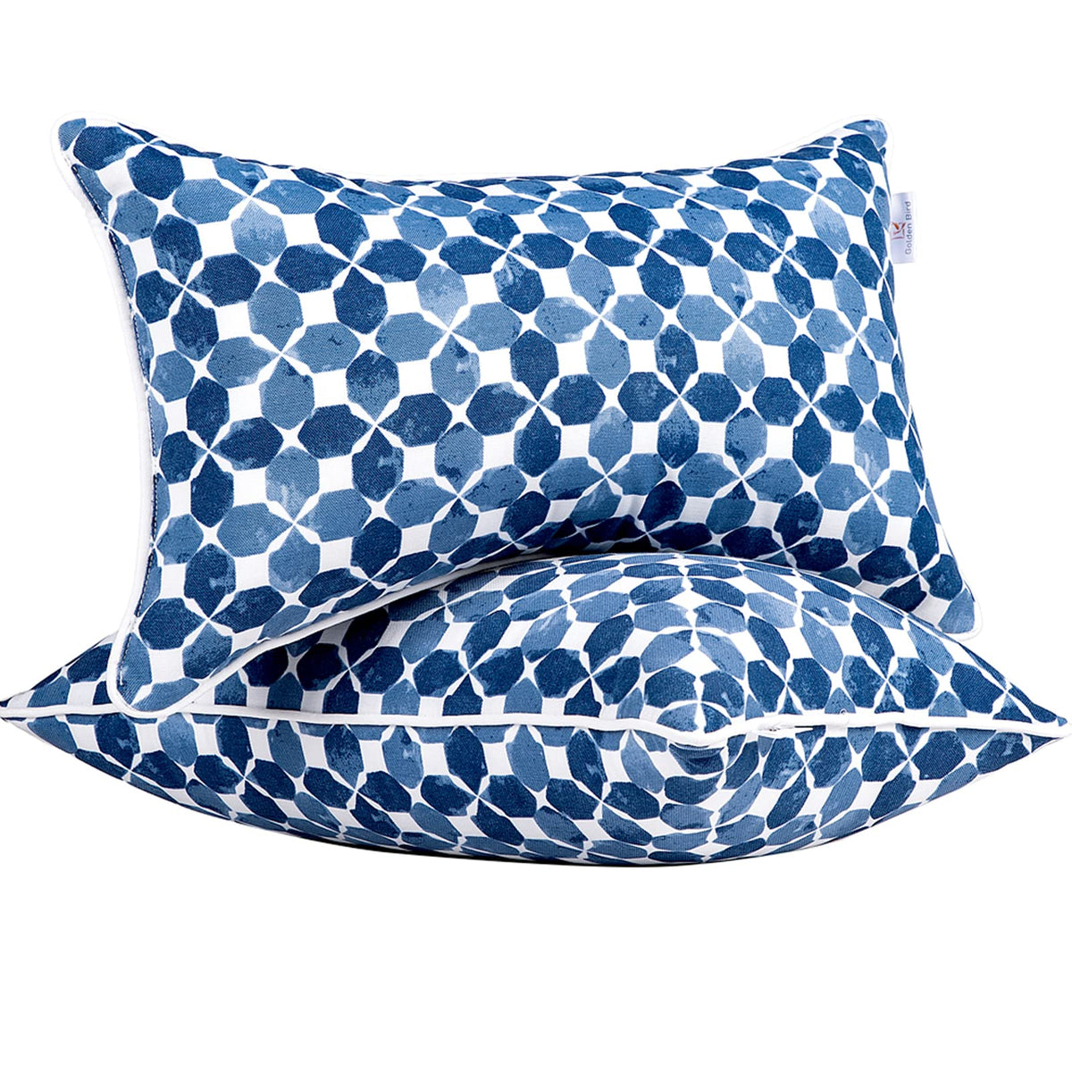 JMGBird blue outdoor pillow 12x20 for patio comfort and rain splash resistance.