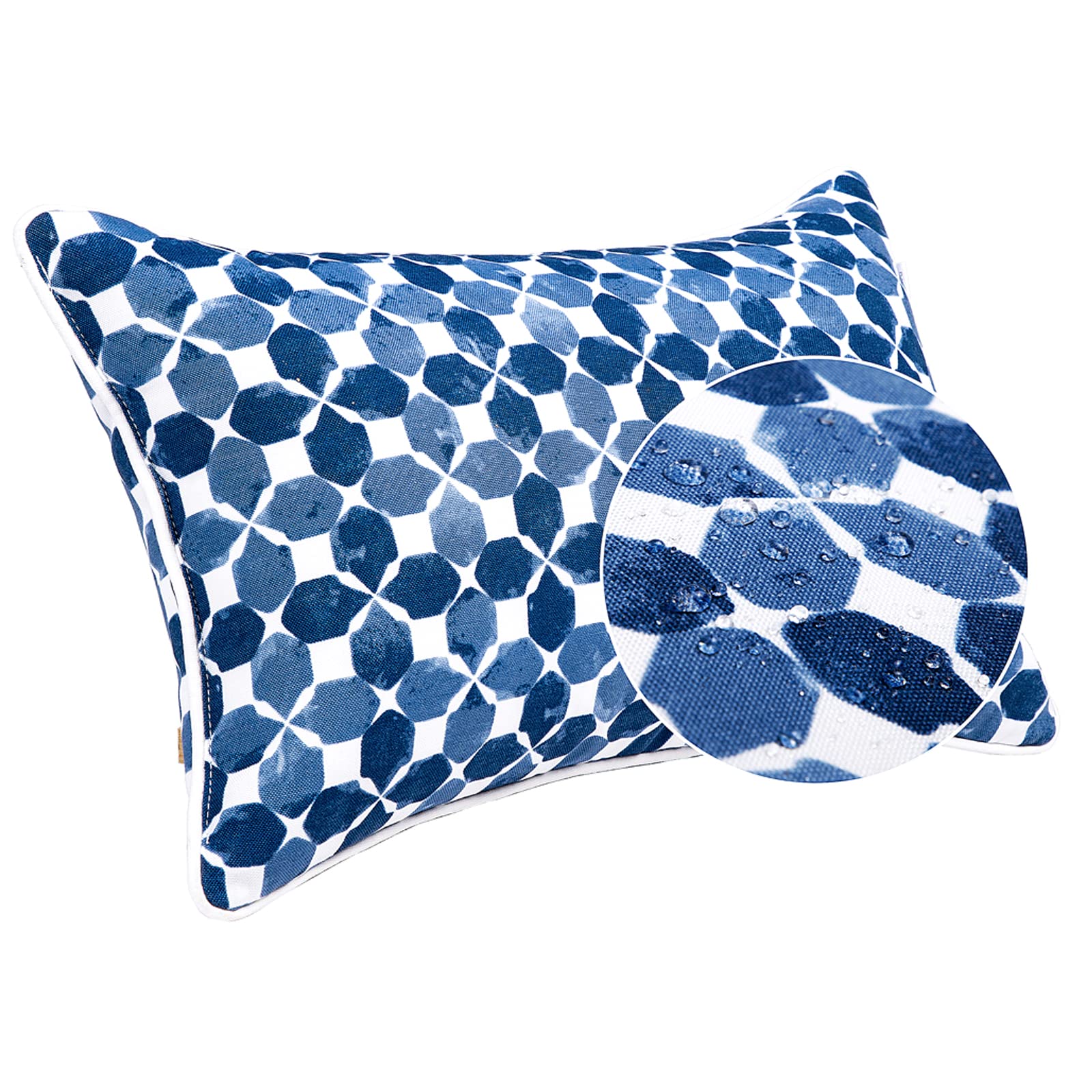 JMGBird blue outdoor pillow 12x20 with water-repellent finish.