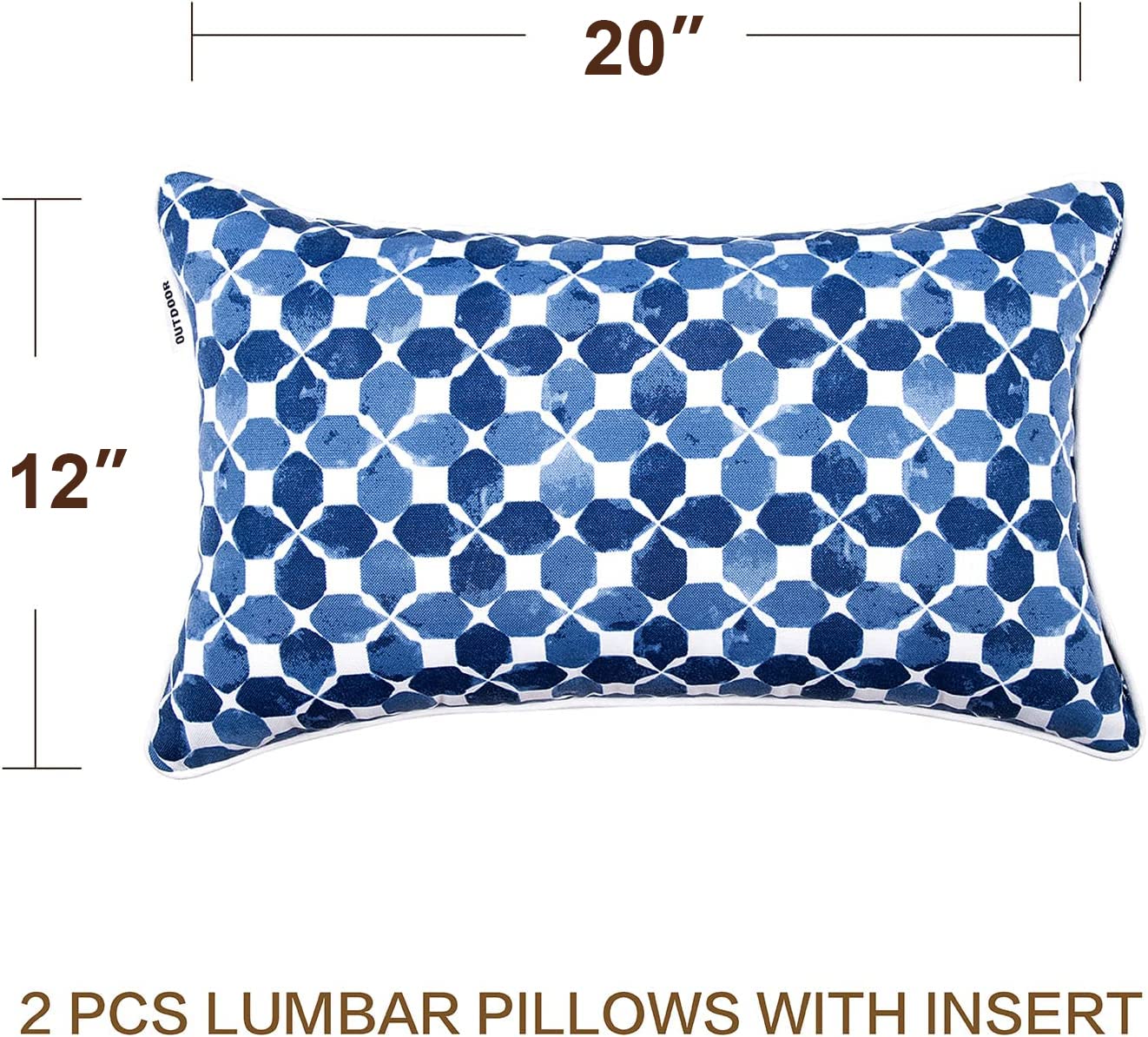 JMGBird blue outdoor pillow 12x20 designed for easy care and quick refresh.