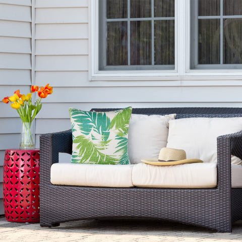 Blue palm leaf design adds tropical charm to spaces.