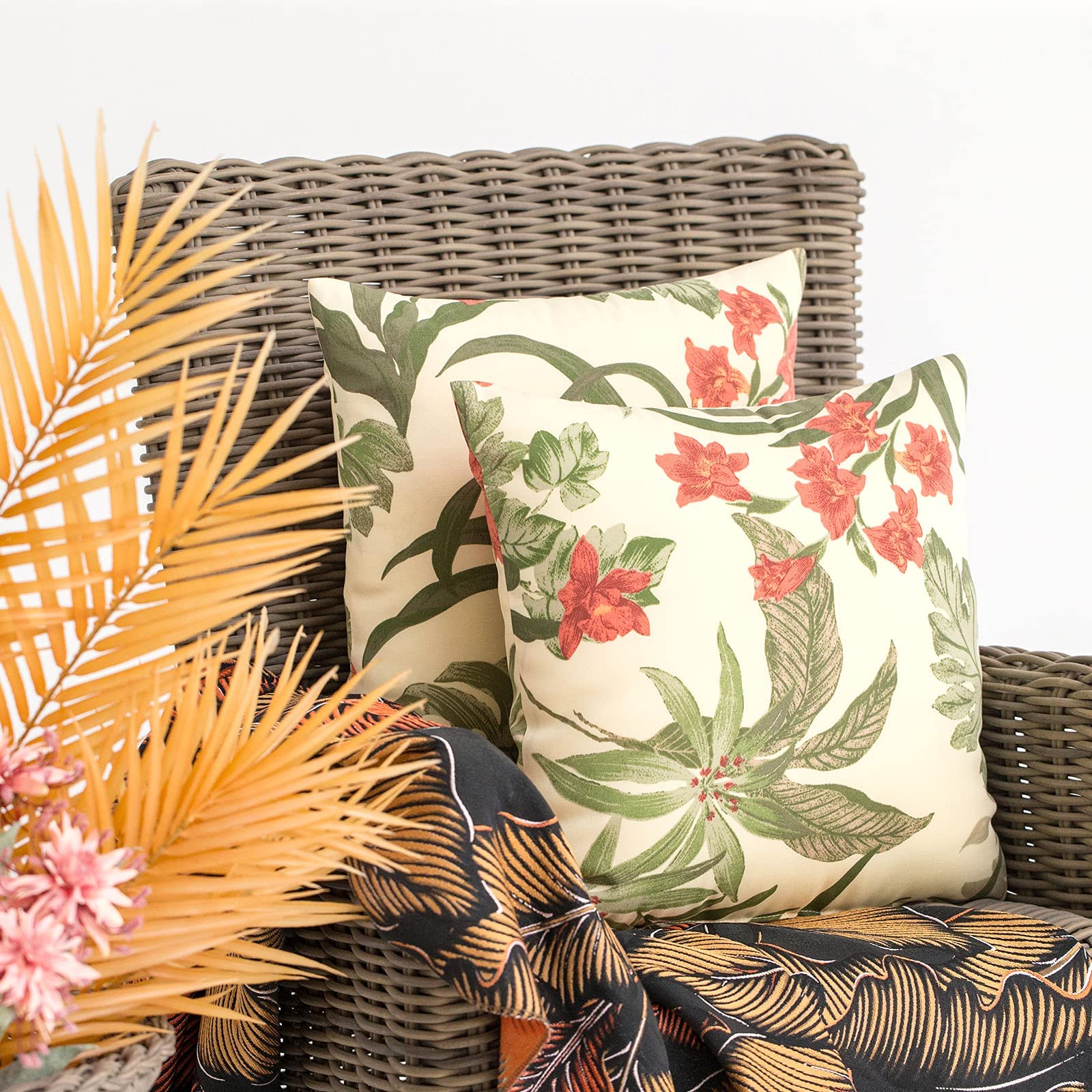 JMGBird outdoor pillow closeup fabric shows durable, weatherproof weave for rain and sun.