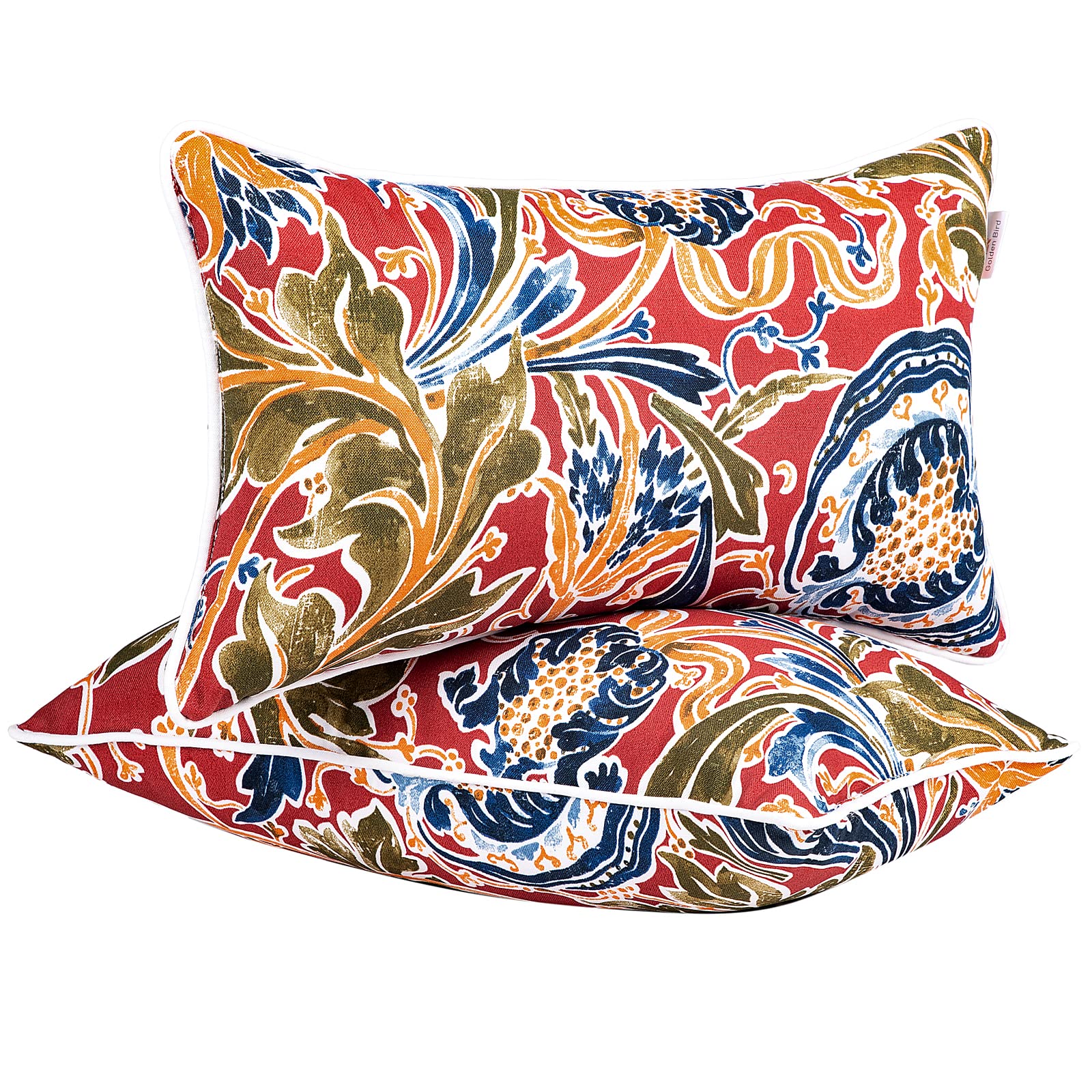 JMGBird outdoor red pillow with pomegranate pattern enhances patio style