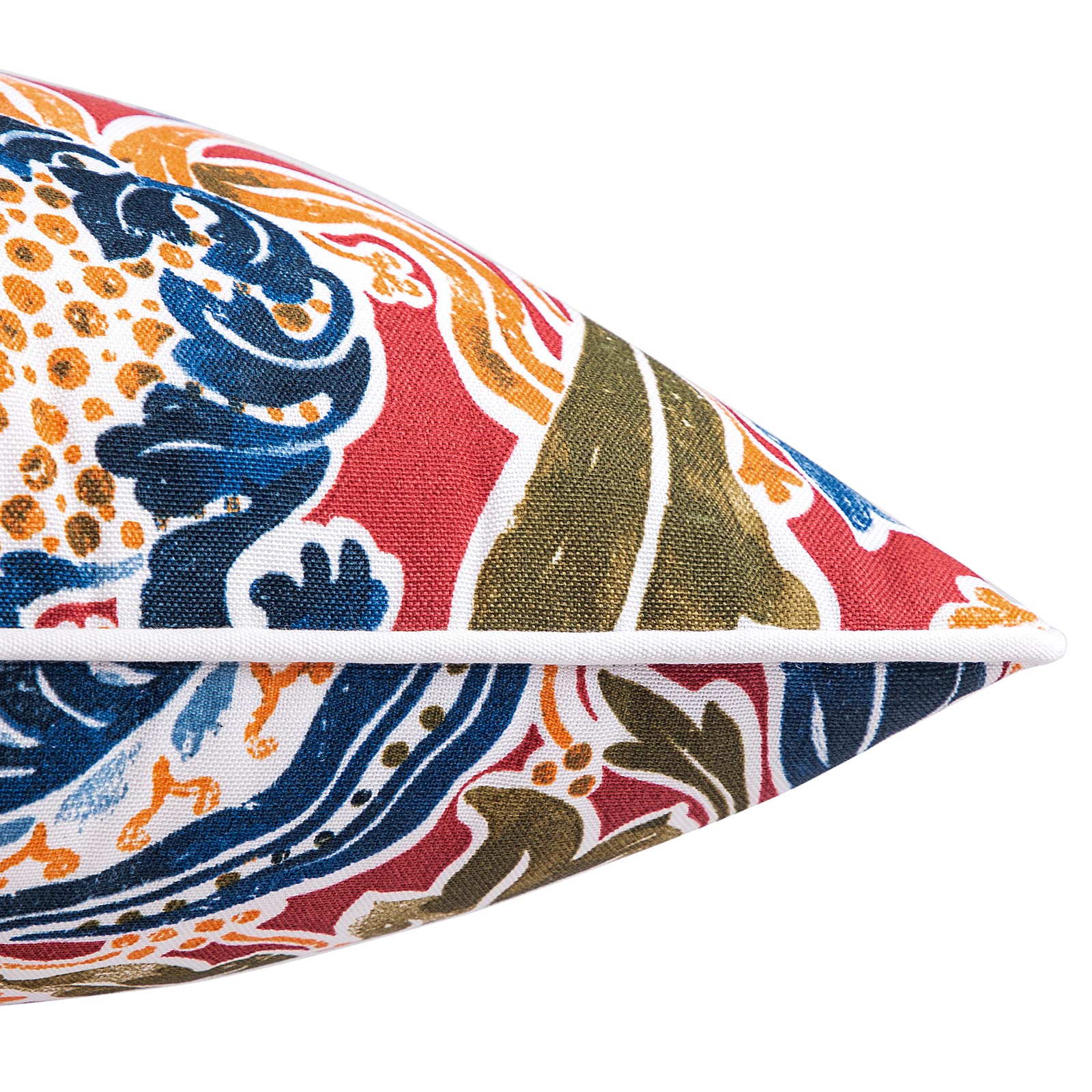 JMGBird red cushion pair brightens neutral furniture with exotic charm