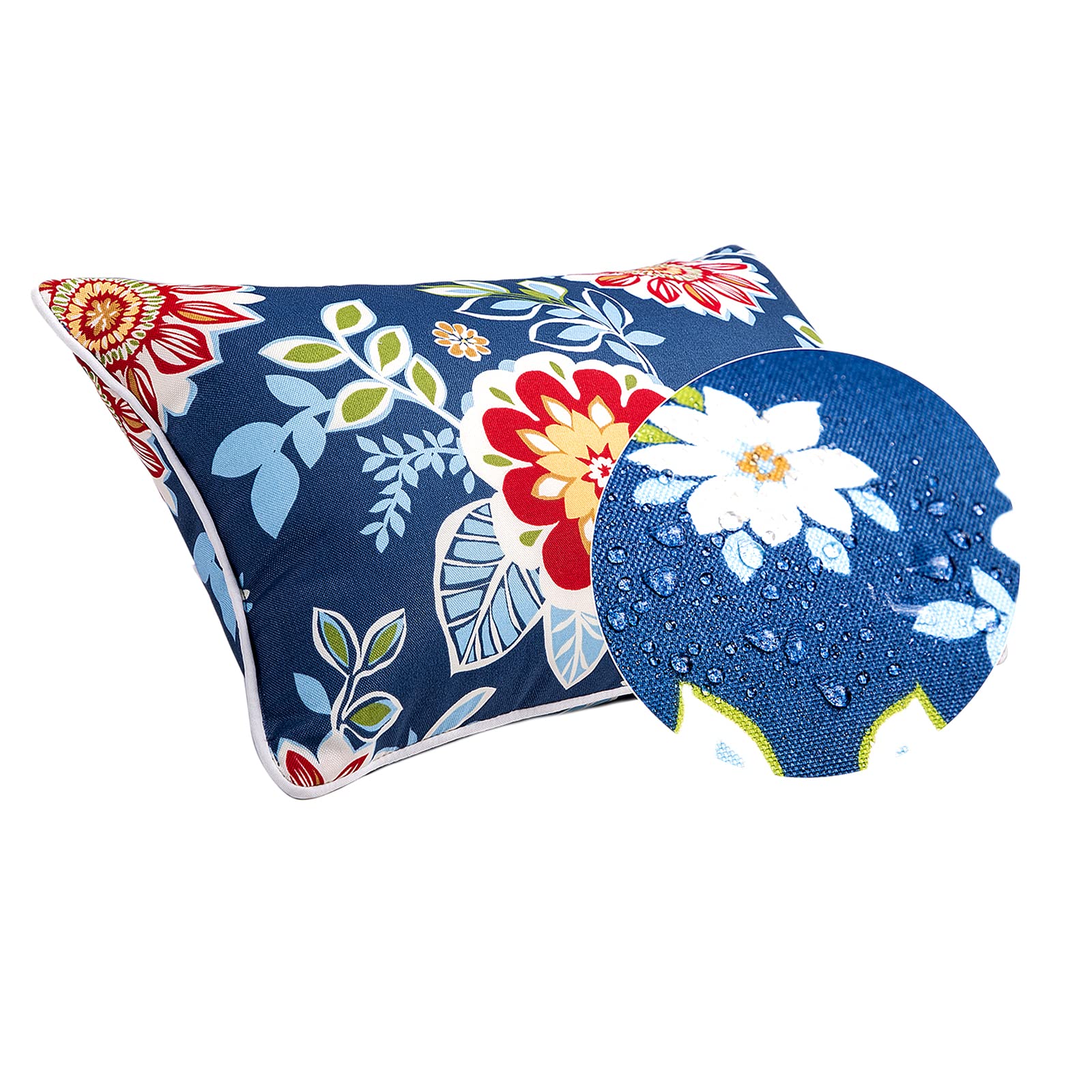 JMGBird blue background outdoor pillow highlighting weather resistant fabric