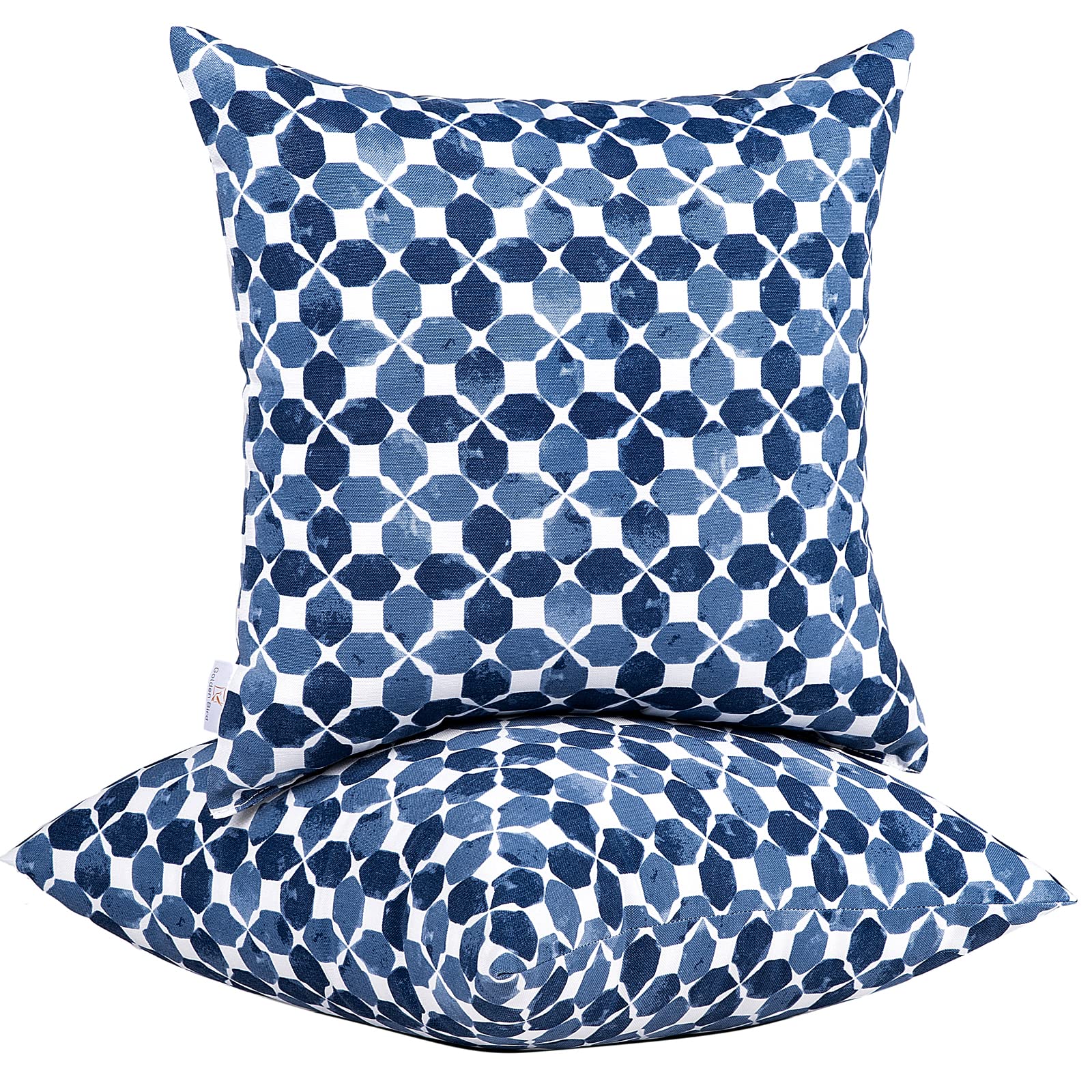 JMGBird outdoor pillow with white background and blue diamond petals for patio decor.