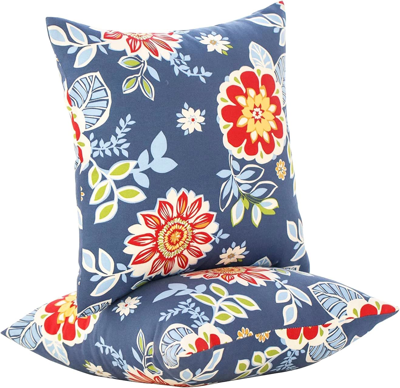 JMGBird weather-resistant outdoor pillow with red flowers on blue background for patio seating.