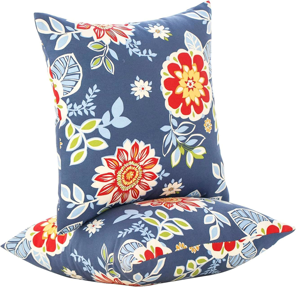 JMGBird weather-resistant outdoor pillow with red flowers on blue background for patio seating.