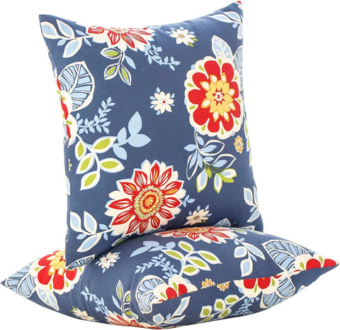 JMGBird weather-resistant outdoor pillow with red flowers on blue background for patio seating.